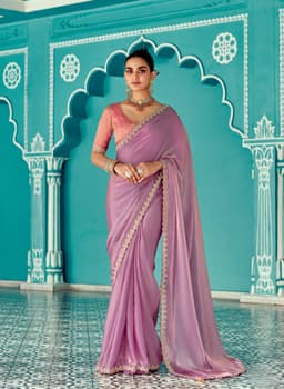 Lavender Organza Designer Saree with Zari Embroidery Border