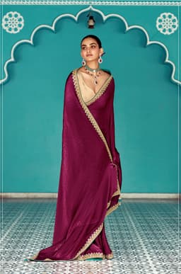 Wine Silk Saree with Zari Border Designer Blouse