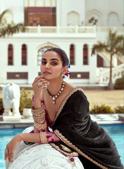 Black Tissue Saree with Zari Border Designer Blouse