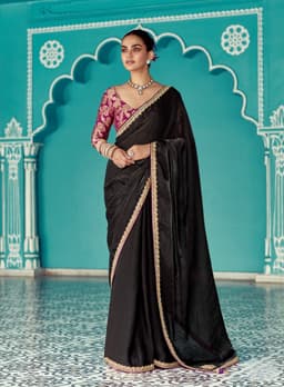 Black Tissue Saree with Zari Border Designer Blouse