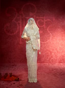 Ivory Net Saree with Intricate Couture Embroidery`