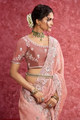 Blush Pink Casio Saree with Couture Embellished Border