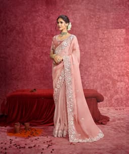 Blush Pink Casio Saree with Couture Embellished Border
