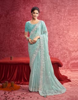 Aqua Galaxy Saree with Intricate Threadwork Border