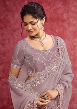 Dusty Rose Banarasi Saree with Signature Embellished Border