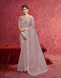 Dusty Rose Banarasi Saree with Signature Embellished Border