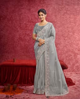 Silver Grey Siya Silk Saree with Refined Embroidery Border