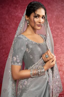 Silver Grey Siya Silk Saree with Refined Embroidery Border