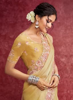 Golden Galaxy Saree with Floral Embroidered Border