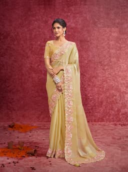 Golden Galaxy Saree with Floral Embroidered Border