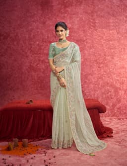 Mint Green Pure Weave Saree with Floral Embroidery