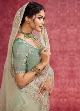 Mint Green Pure Weave Saree with Floral Embroidery