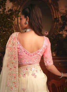 Ivory Organza Saree with Floral Border Embroidery