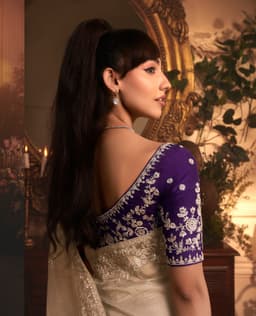 Champagne Beige Organza Saree with Silver Embroidery