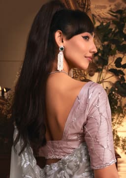 Ice Grey Organza Saree with Silver Floral Work