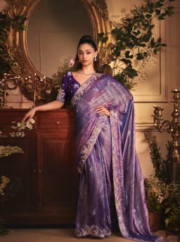 Royal Violet Tissue Saree with Embroidered Border