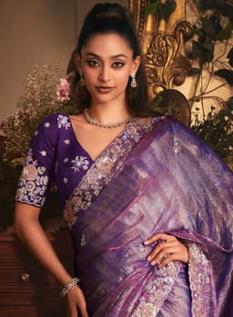 Royal Violet Tissue Saree with Embroidered Border