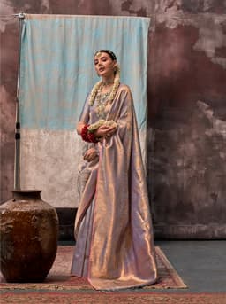 Lavender Gold Handloom Two Tone Silk Saree