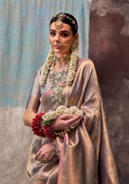 Lavender Gold Handloom Two Tone Silk Saree