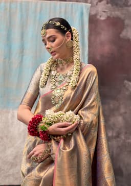 Lavender Gold Handloom Two Tone Silk Saree