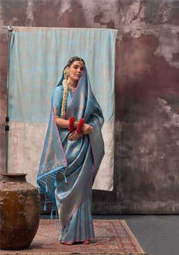 Sky Blue Two Tone Silk Saree
