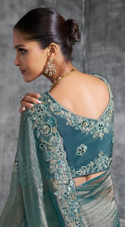 Teal Tissue Zari Designer Saree