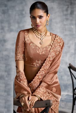 Copper Brown Designer Tissue Saree