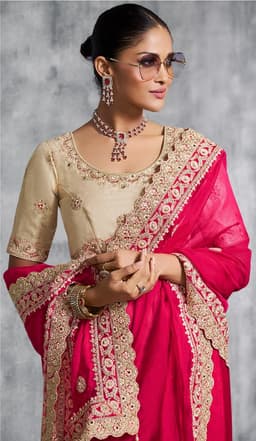 Hot Pink Designer Tissue Saree