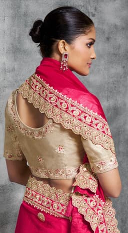 Hot Pink Designer Tissue Saree