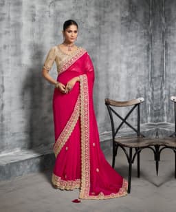 Hot Pink Designer Tissue Saree