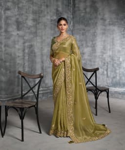 Olive Green Designer Tissue Saree