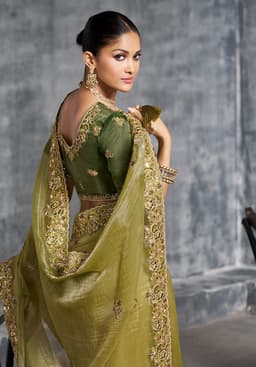 Olive Green Designer Tissue Saree