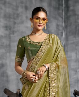 Olive Green Designer Tissue Saree