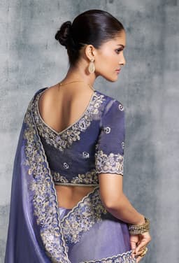 Lavender Blue Designer Tissue Saree
