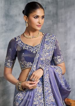 Lavender Blue Designer Tissue Saree