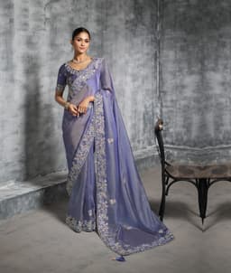 Lavender Blue Designer Tissue Saree