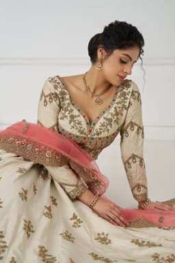 Silk Ivory Peacock Bridal Lehenga