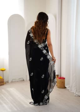 Black Party Wear Fendy Satin Saree