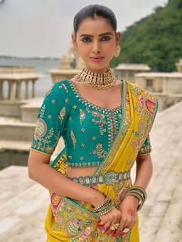 Yellow Viscose Jacquard Khatli Haldi Saree