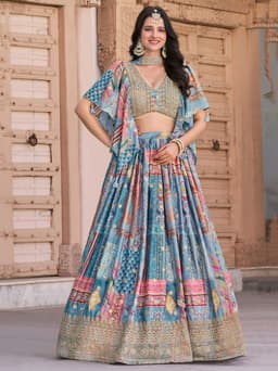 Sky Blue Bridesmaid Lehenga with Cape Sleeves