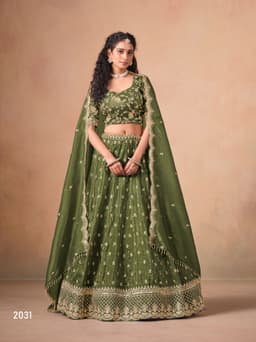 Olive Green Soft Organza Lehenga Choli