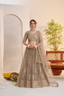 Taupe Wedding Wear Lehenga