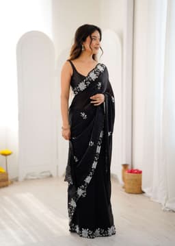 Black Party Wear Fendy Satin Saree