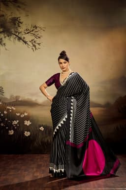 Black Modal Satin Ajrakh Print Saree