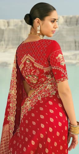Luxury Pure Dola Viscose Red Wedding Designer Saree