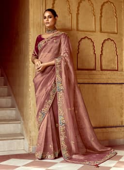 Mauve Festive Embroidery Saree