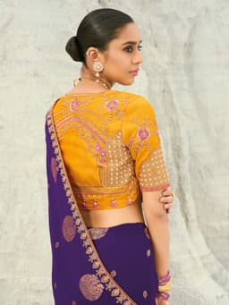 Royal Purple Organza Satin Designer Wedding Saree