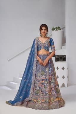 Teal Blue Bridal Lehenga Indian Lehenga UK Front View