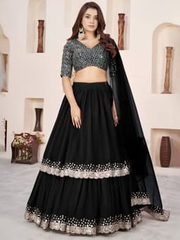 Midnight Black Georgette Lehenga