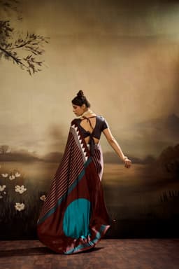 Coffee Brown Modal Satin Ajrakh Print Saree